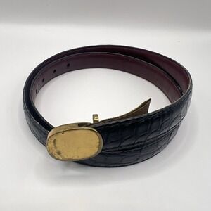 Trafalgar Croc Embossed Leather Belt 28 Black‎ Gold Tone Buckle Classic Minimal